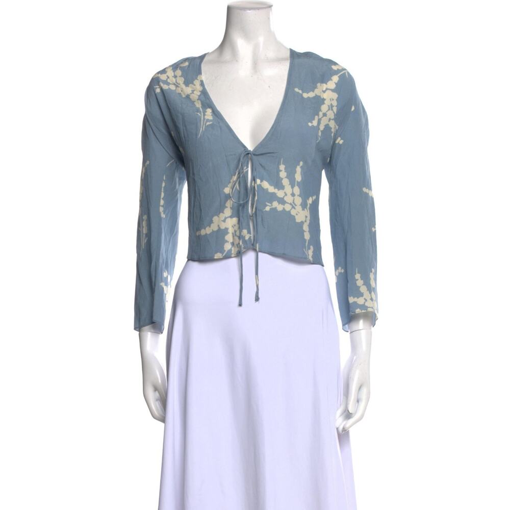 Réalisation Par Silk Printed Crop Top Blue - One Size